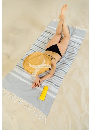 Gang Büyük Plaj Havlusu 90x180 Cm Pamuk Hint 391935233 Gri