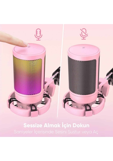 Fifine Ampligame A6T Twitch Youtuber Yayıncı USB Mikrofon Pembe