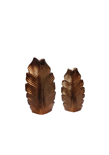 23cm Ve 19cmlik Kırılmaz Polyester,2 Lü Yaprak Desenli Biblo Vazo