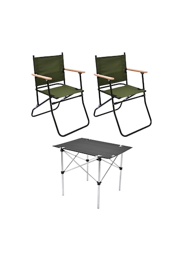 2 Adet 120 Kg Kapasiteli Katlanır Kamp Sandalyesi Ve 50x70 Kamp Masası Seti-2-as-5070 Çok Renkli