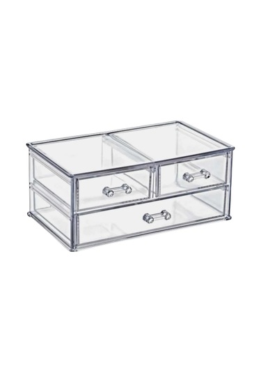Şeffaf 3 Çekmeceli Kalemlik Düzenleyici Organizer 14 24 10 Cm Şeffaf