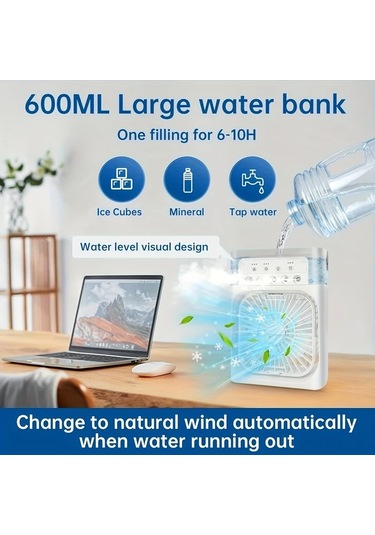 Boatshop1 Usb Çalışan Taşınabilir Masa Fanı Koyu Mavi 600 Ml 5 Hız Ayarlı Sessiz Soğutma 23.5cm Kompakt Nemlendirici Fonksiyonlu