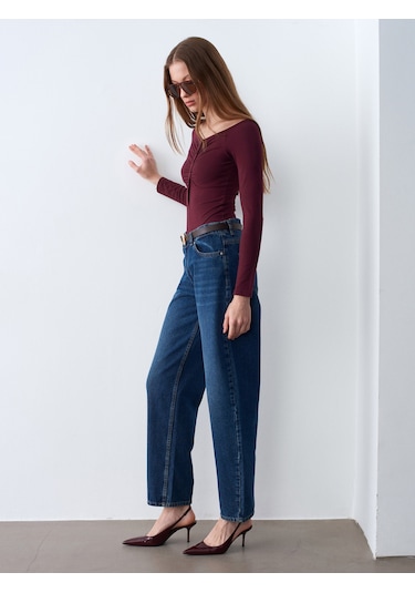 Dilvin 32661 Düğme Detaylı Bodysuit-bordo