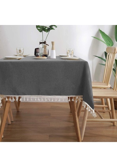 Gri Modern Katı Dikdörtgen Yuvarlak Yemek Masa Örtüsü Dantel Su Geçirmez Masa Örtüsü Kapak Parti Ev Masa Dekorasyonu