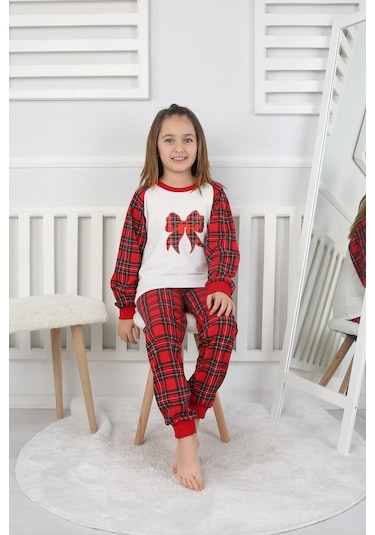 Kız Çocuk Pijama Takımı Papyon Beyaz