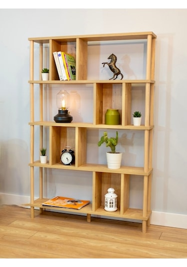 5 Raflı Modern Dekoratif Kitaplık Klasörlük Mutfak Rafı Çok Amaçlı Düzenleyici Raf-safir Meşe Safir Meşe