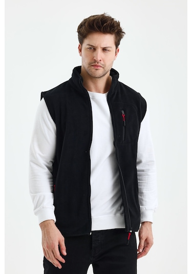 Monox Erkek Tam Fermuarlı Spor Polar Yelek Siyah