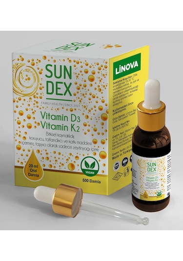 Sundex Vitamin D3 K2 Bitkisel Kaynaklı 500 Damla 20 ML