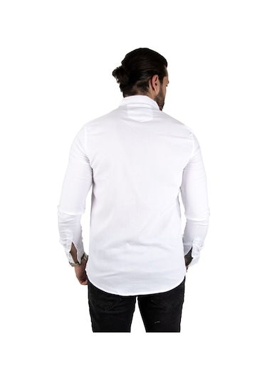 Deepsea Erkek Beyaz Likralı Slim Fit Spor Gömlek Esnek Kumaş Gömlek 2001810 Beyaz