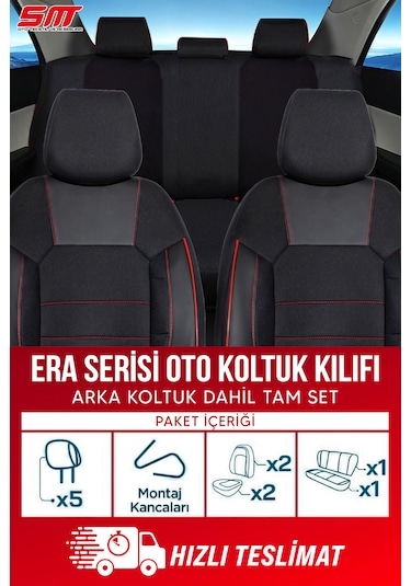 Era Serisi Universal Oto Koltuk Kılıfı Siyah-kırmızı