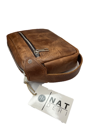 Natderi Hakiki Taba Erkek El Çantası 15x22 - Şık, Fermuarlı