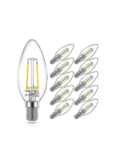 Klasik E12 Led Şamdan Ampul, Eşdeğer 40w, Sıcak Beyaz 2700k, Filament Şeffaf Cam, Kısılamaz, 10'lu Paket - Ev İçin Şık Aydınlatma Diğer