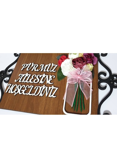 Hdrlazerdizayn Ahşap Dikdörtgen Çiçek Detaylı Ve Oymalı Kapı Süsü Çok Renkli