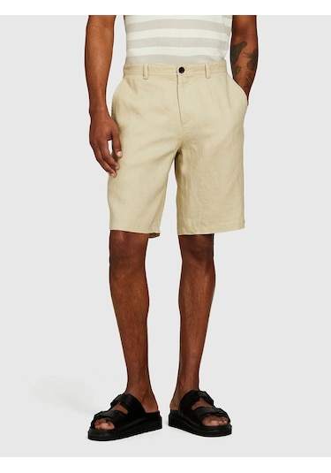 Sisley %100 Keten Slim Fit Bermuda Şort Erkek Bej Şort - 325p4aghs9010