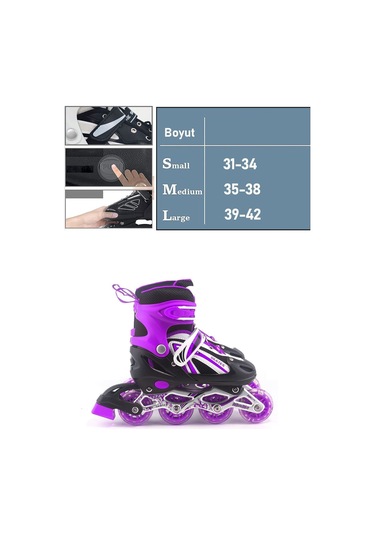 Mor Ayarlanabilir 2+1 Işıklı Aliminyum Gövde Alıştırma Pateni Çanta Hediyeli Işıklı Paten Mor
