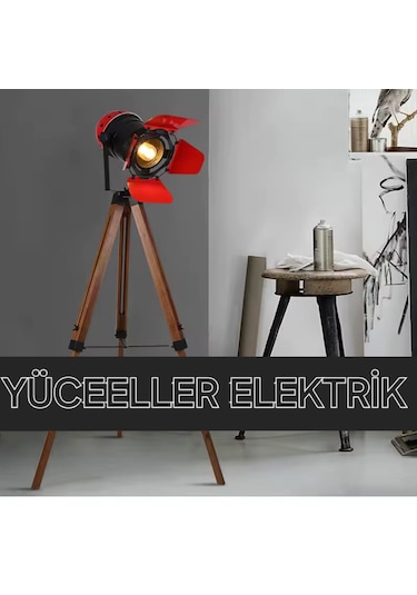 Yüceeller Retro Kırmızı Başlıklı Tripot Ayaklı Lambader