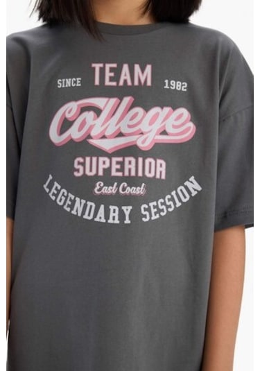 DeFacto Kız Çocuk Oversize Geniş Kalıp Bisiklet Yaka Baskılı Kısa Kollu Yazlık Elbise E5805A825HSGR164 DeFacto Kız Çocuk Oversize Geniş Kalıp Bisiklet Yaka Baskılı Kısa Kollu Yazlık Elbise E5805A825HSGR164