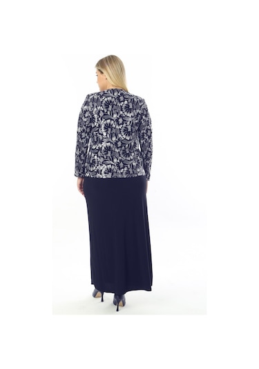 Büyük Beden 3809 Lacivert Altın Ceket+elbise Takım 001