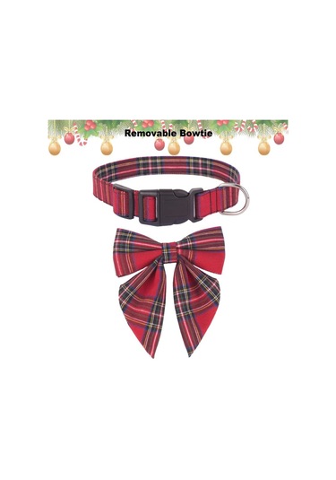 Leezsingfiyonklu Noel Köpek Tasması, Ayarlanabilir Pamuklu Kırmızı Kareli Papyon Büyük Köpekler İçin Noel Köpek Tasmaları Evcil Hayvanlar-15