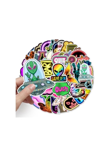 Cajuart 50 Adet Tekrarsız Neon Tarz Pvc Sticker Süs 010