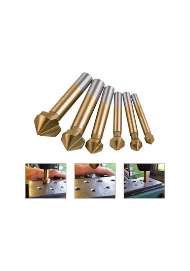 Fosenze 6'lı Gümüş Titanyum Kaplama 90 Derece Üç Kenarli Köşe Yuvarlatıcı, Karbon Çelik Ahşap Freze, Delici Uçlar Seti