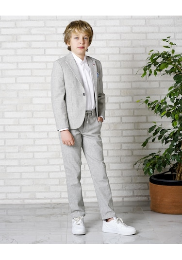Erkek Çocuk Takım Elbise 3'lü Spor Takım Ceket-pantolon-gömlek 3-14 Yaş Haki