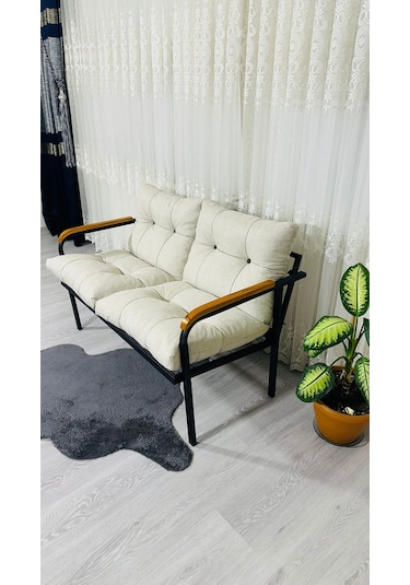 Madame Home Kasımpatı Balkon, Bahçe, Cafe Metal Kanepe Koltuk Takımı 2'li Krem