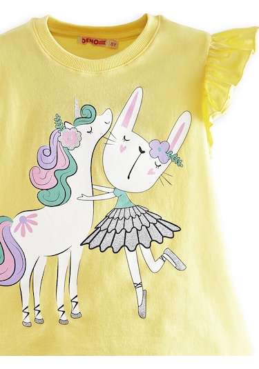 Denokids Unicorn Kız Çocuk T-shirt Metalik Tayt Takım Renkli Çok Renkli