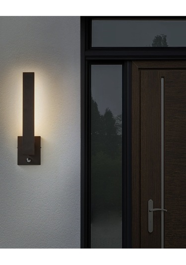 Siyah Led Dış Mekan Duvar Apliği, Hareket Sensörlü, Modern Ve Ip44 Korumalı