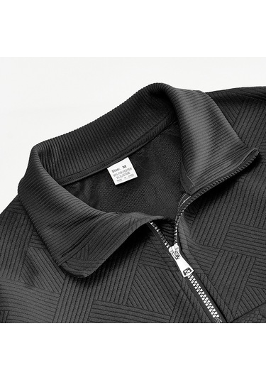 İnce Desenli, Bol Kesimli, Fermuarlı Balıkçı Yaka Kazak Haki