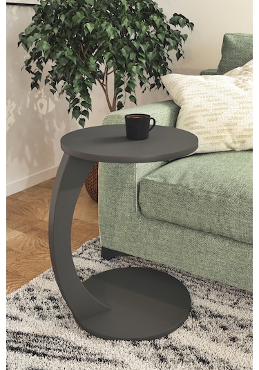 İntergo Tekerlekli C Yan Sehpa Antrasit Gri