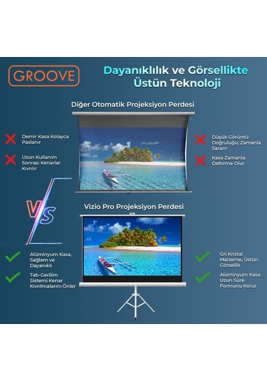 Groove Vizio Pro 100 Inch 220x125cm Blackout Işık Geçirmez Tripod Ayaklı Projeksiyon Perdesi