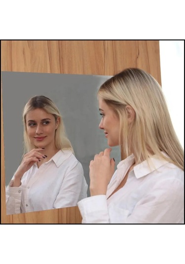 Honmex Banyo İçin 50x100 Cm Pet Materyal Suya Yağa Dayanıklı Otostik Duvar Panosu Ayna Dekorasyon Gümüş