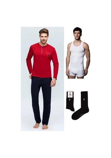 U.S. Polo Assn. 17394 Damat Pijama Çamaşır 4 Lü Set Çeyiz Takım 001