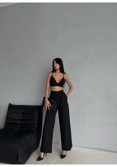 Kadın Cırt Kapama Bol Paça Palazzo Pantolon Siyah