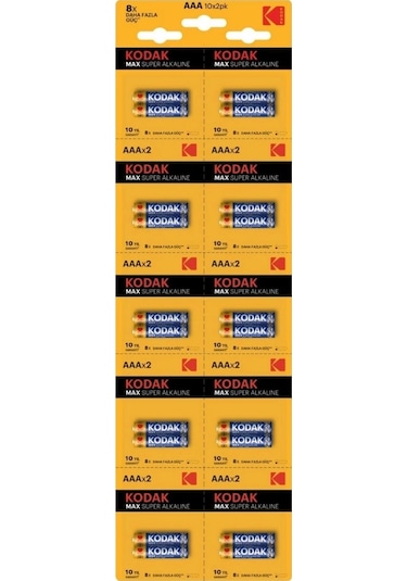 Kodak 20 Adet Max Super Alkalin 2 Li Ayrılabilir Kartela İnce Pil