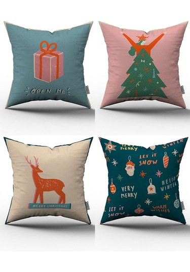 Yılbaşı Temalı 4'lü Kırlent Kılıfı Seti - 4kmbs057