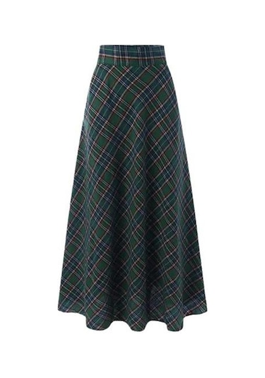 Kadın Yüksek Bel Uzun Etek A Kesim Ekose Desen Büyük Boy Kadın Etek Yer Uzunluğu Büyük Etek Etek Kırmızı