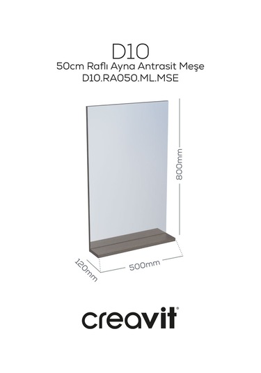 D10 50 Cm Melamin Raflı Ayna Antrasit Meşe Beyaz