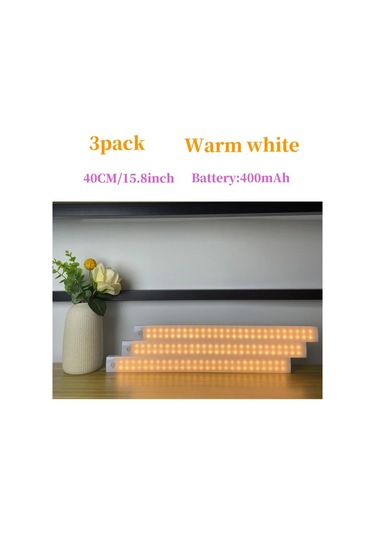 Meridiangoods 3lü Modern Led Dolap Altı Lamba Hareket Sensörü Usb Şarjlı 40cm Sıcak Beyaz Sıcak Beyaz
