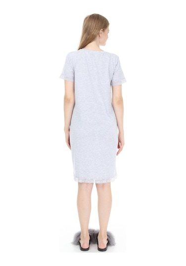Luvmabelly Myra9590 Önden Çıt Çıtlı Dantelli Hamile Geceliği - Gri-gri
