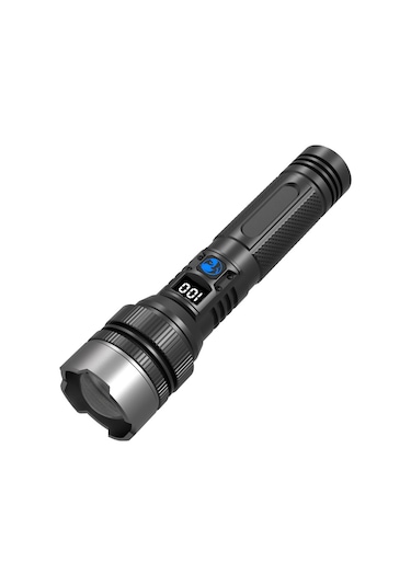 Kosona Alüminyum Vücut Beyaz Lazer Feneri, Geniş/uzak Odaklanma, Su Geçirmez, Pil Göstergesi, 1800mah Batarya, Type-c Şarj, Cep Telefonu Şarj Edici, Siyah Siyah