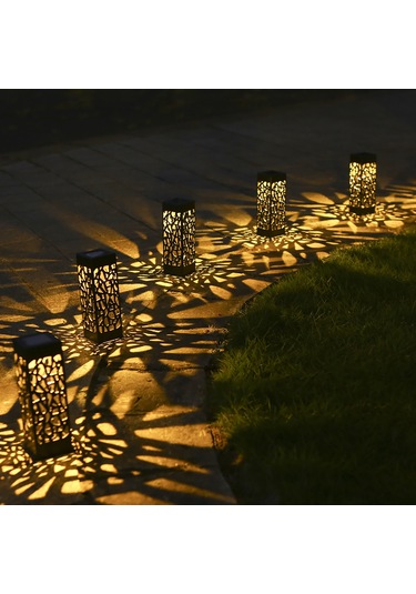 Qingmipy Güneş Enerjili Bahçe Aydınlatma Lambası - 6 Adet Sıcak Beyaz Işık, Ip65 Suya Dayanıklı, Dekoratif Delikli Desen Sıcak Beyaz