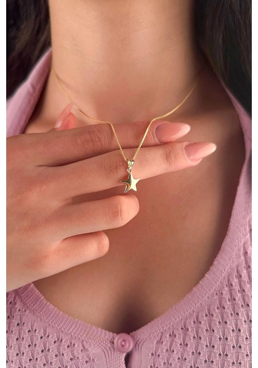 Fiyonk Kuyumculuk 14 Ayar Altın İpek Zincir Yıldız Kolye 001