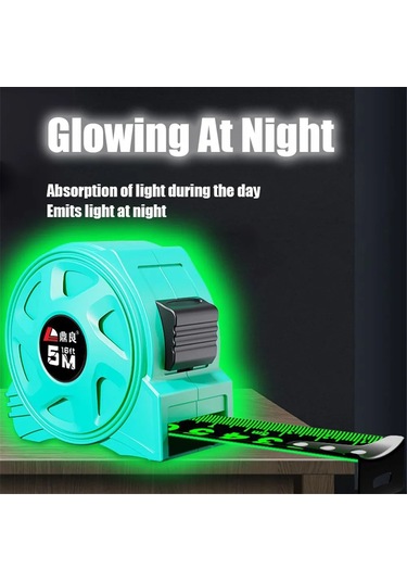 Karanlıkta Yeşil Parlayan Mezura Gece Lambası 5 M 19mm Yüksek Hassasiyetli Ölçme Aracı Ağaç İşleme Cetveli Su Geçirmez Ve Anti Korozyon