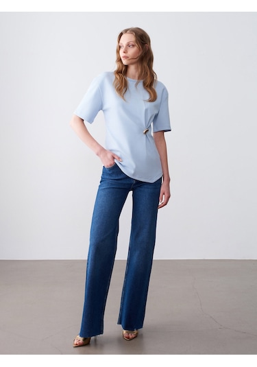 Dilvin 32445 Aksesuar Detaylı Basic T-shirt-açık Mavi