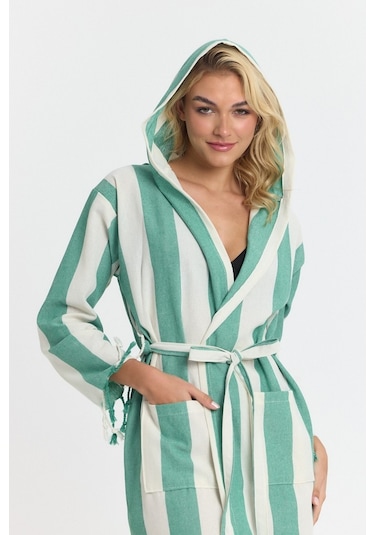 Mulberry Striped Peştemal Bornoz Banyo Ve Plaj Elbisesi Yeşil