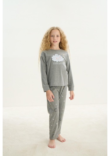 Sevim Kız Çocuk Uzun Kol Gri Melanj Pijama Takım C6t9n6o8 001