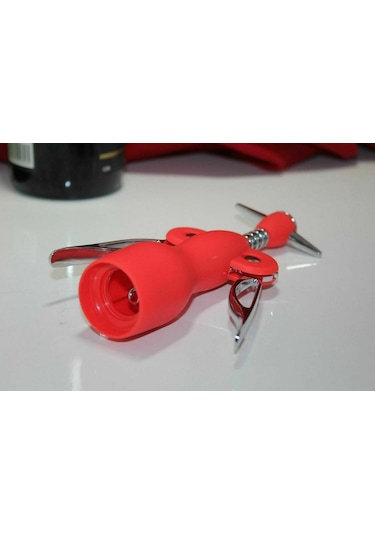 Paslanmaz Çelik Silikon Tirbuşon / Şarap Açacağı Kırmızı