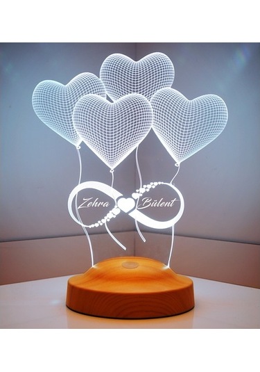 Sevgililer Günü Hediyesi Kişiye Özel Sonsuz Aşk 3 Led Lamba